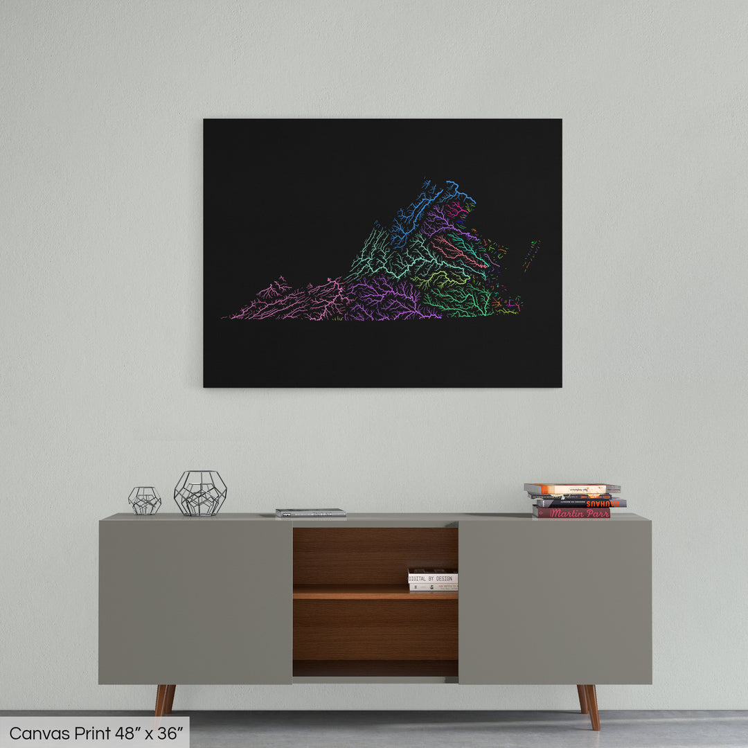Virginia - River basin map, rainbow colours - Wall Art