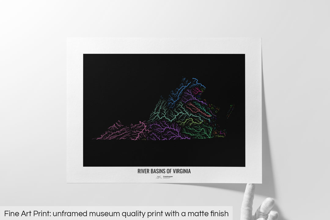 Virginia - River basin map, rainbow colours - Wall Art