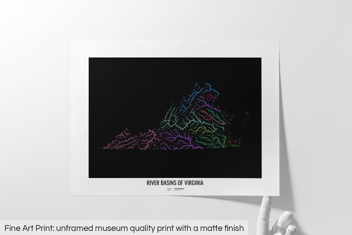 Virginia - River basin map, rainbow colours - Wall Art