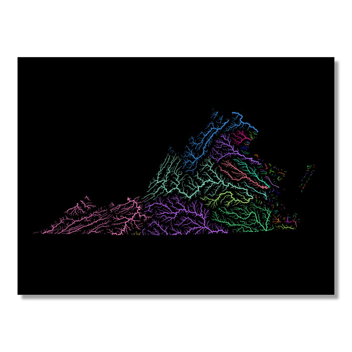 Virginia - River basin map, rainbow colours - Wall Art