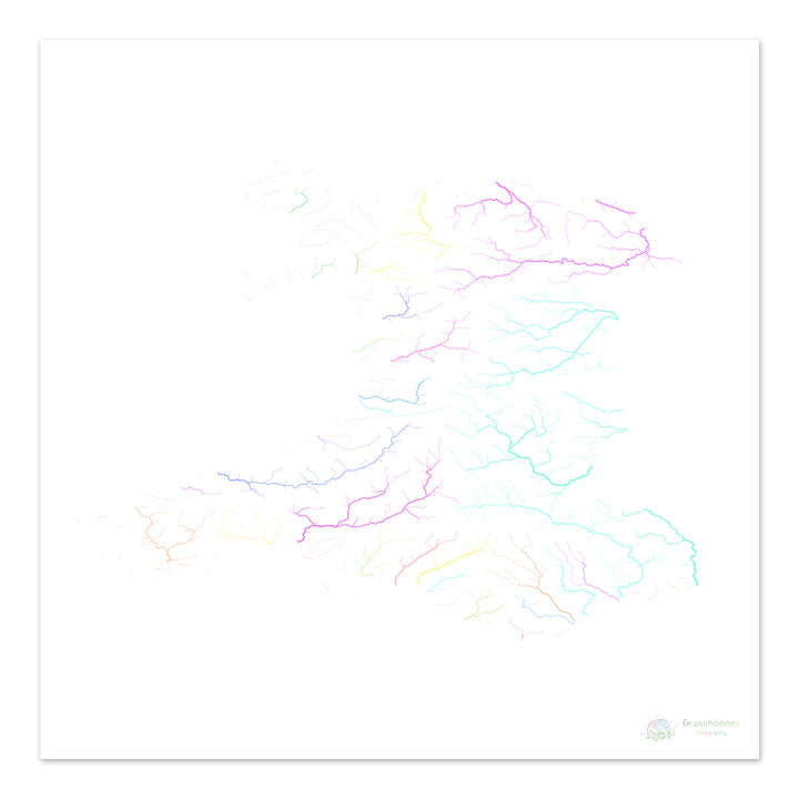 River basin map of Wales, pastel colours on white - Fine Art Print