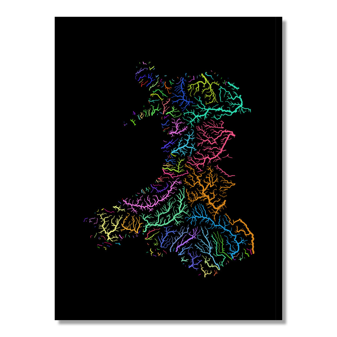 Wales - River basin map, rainbow colours - Wall Art