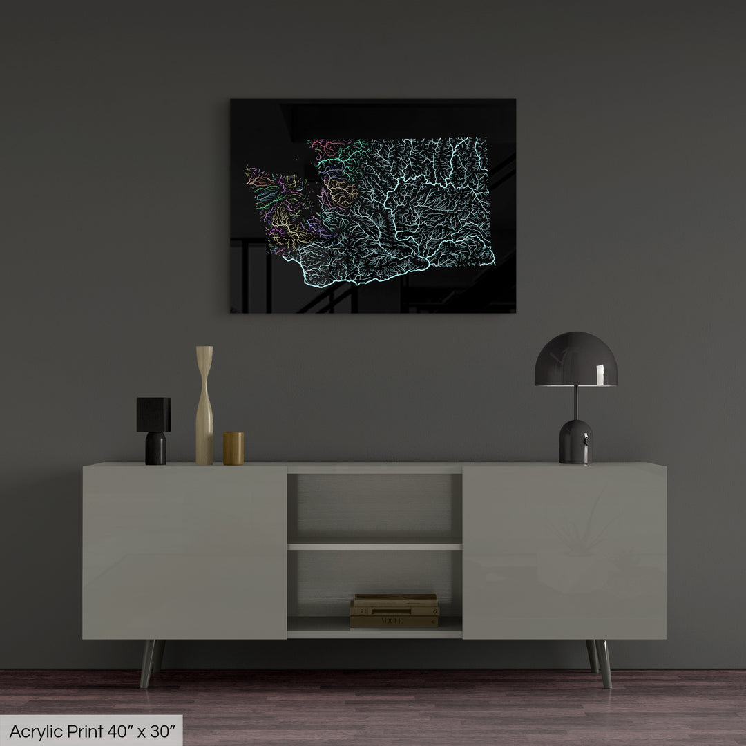 Washington - River basin map, pastel colours - Wall Art