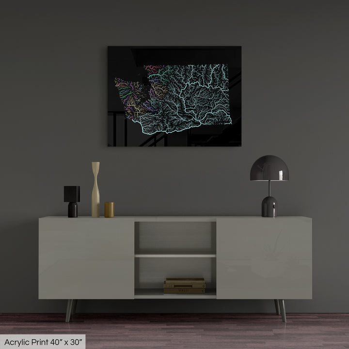Washington - River basin map, pastel colours - Wall Art