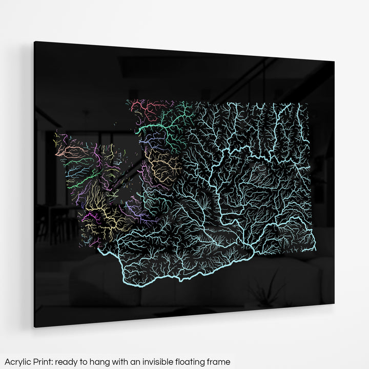 Washington - River basin map, pastel colours - Wall Art