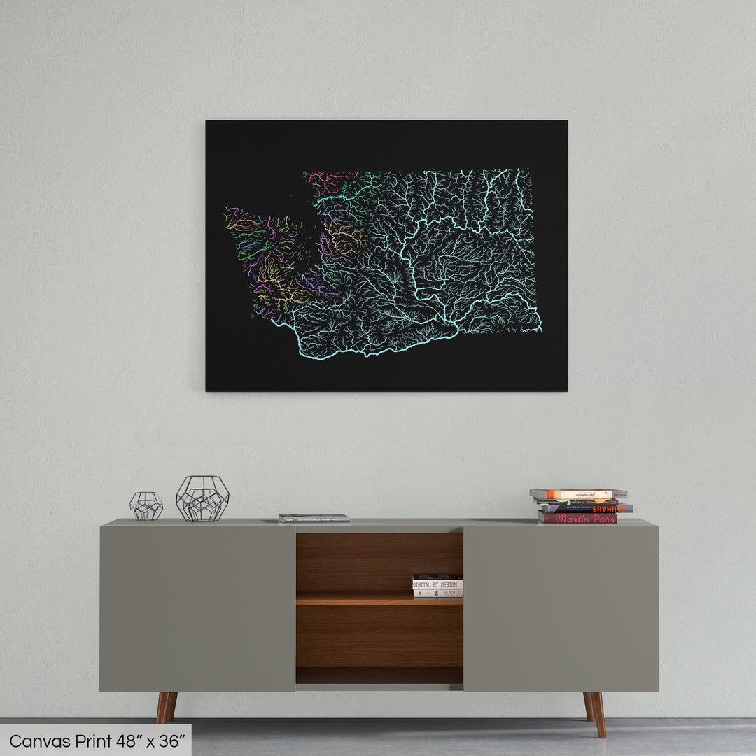 Washington - River basin map, pastel colours - Wall Art
