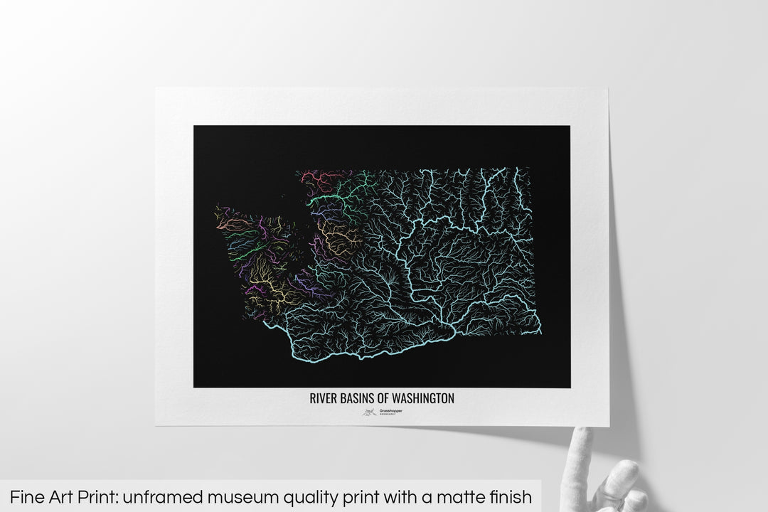 Washington - River basin map, pastel colours - Wall Art
