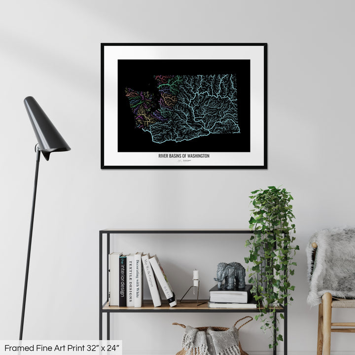 Washington - River basin map, pastel colours - Wall Art