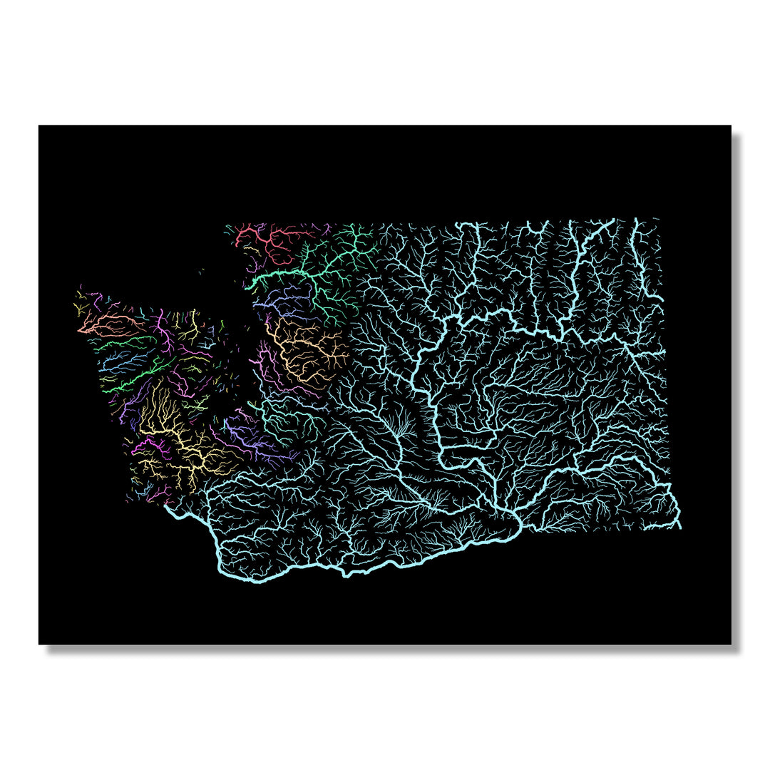 Washington - River basin map, pastel colours - Wall Art