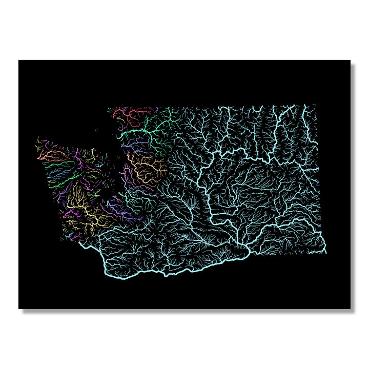 Washington - River basin map, pastel colours - Wall Art