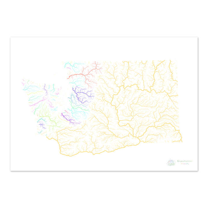 River basin map of Washington, pastel colours on white - Fine Art Print