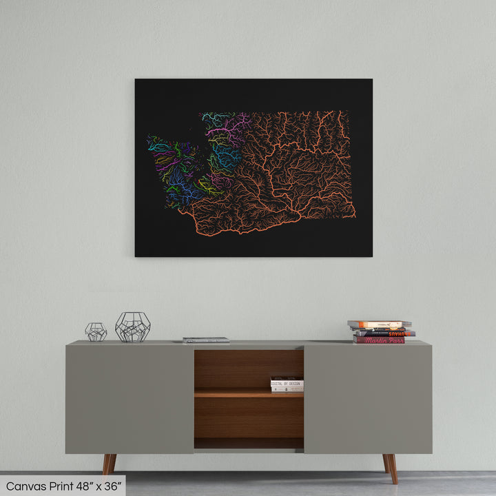 Washington - River basin map, rainbow colours - Wall Art