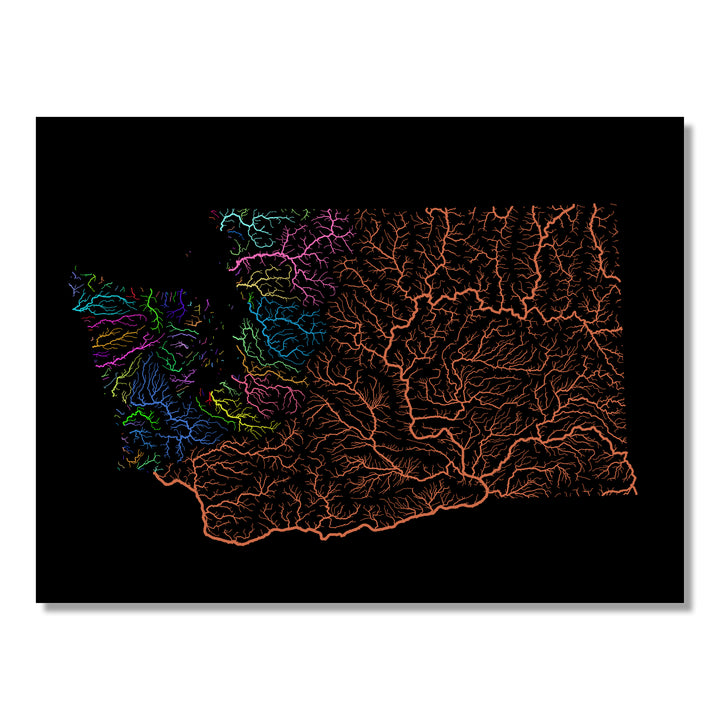 Washington - River basin map, rainbow colours - Wall Art