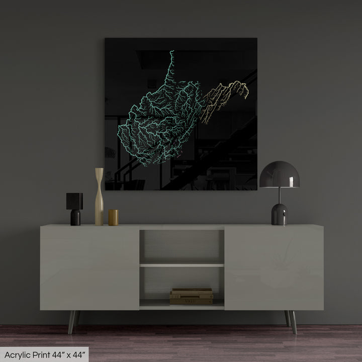 West Virginia - River basin map, pastel colours - Wall Art