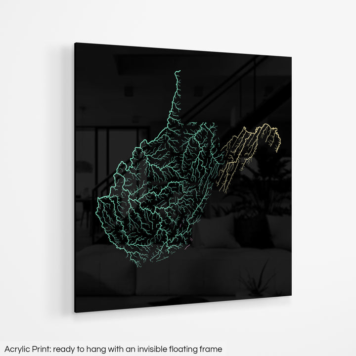 West Virginia - River basin map, pastel colours - Wall Art