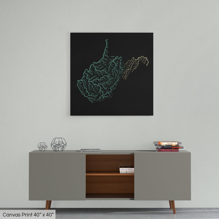 West Virginia - River basin map, pastel colours - Wall Art