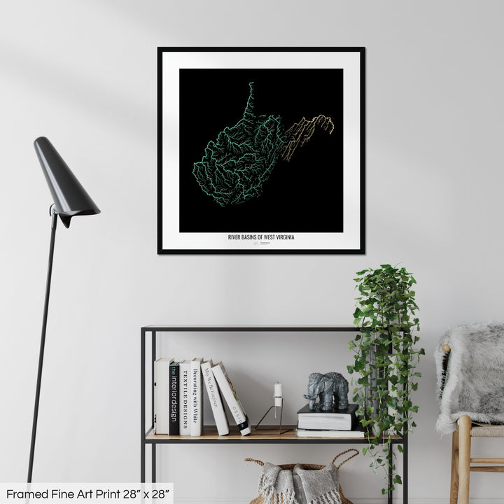 West Virginia - River basin map, pastel colours - Wall Art