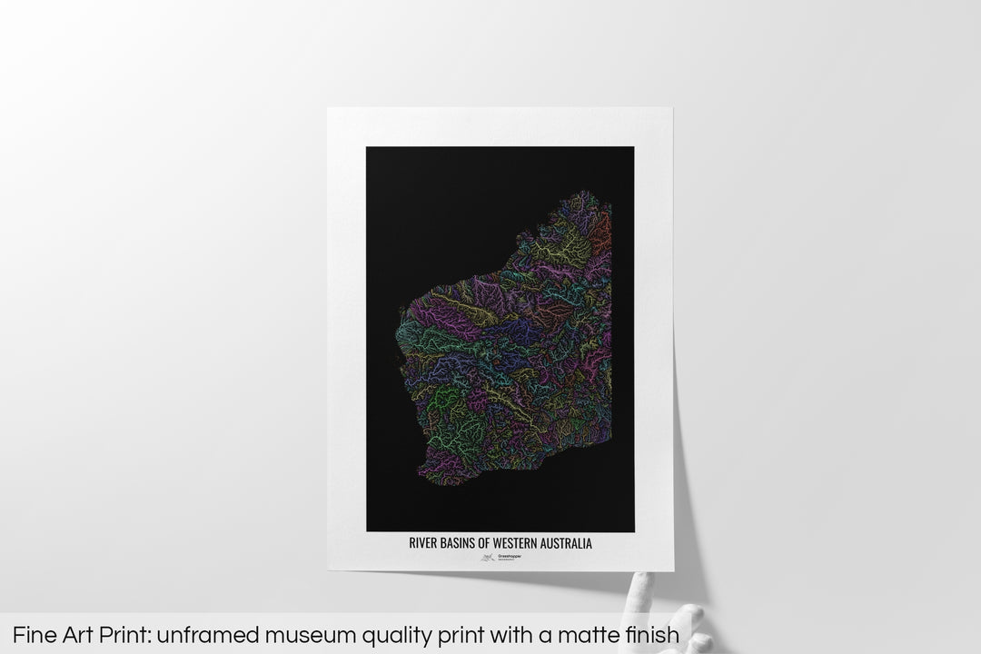 Western Australia - River basin map, pastel colours - Wall Art