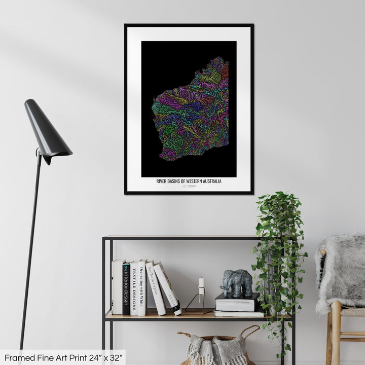 Western Australia - River basin map, pastel colours - Wall Art