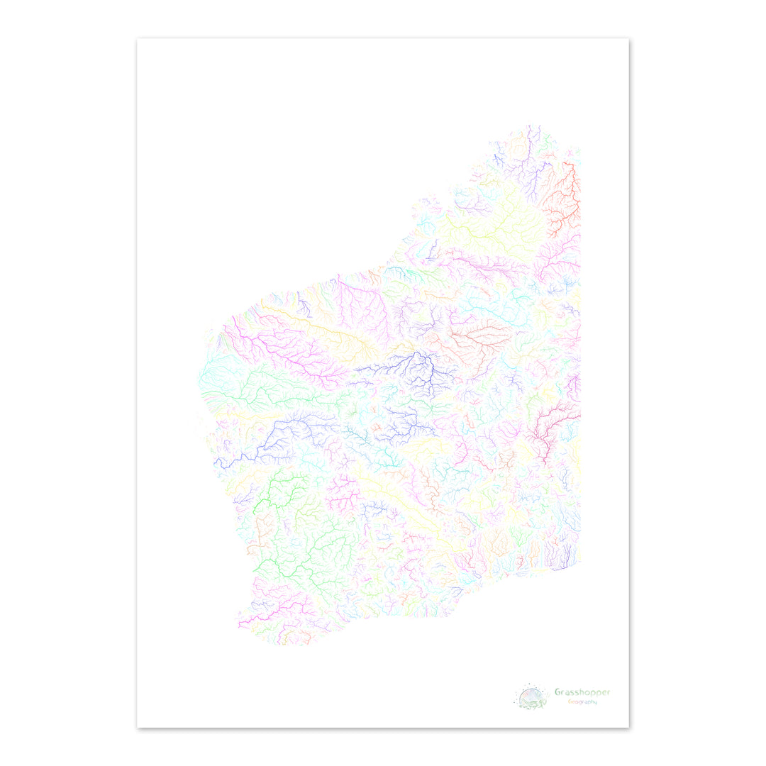 River basin map of Western Australia, pastel colours on white - Fine Art Print