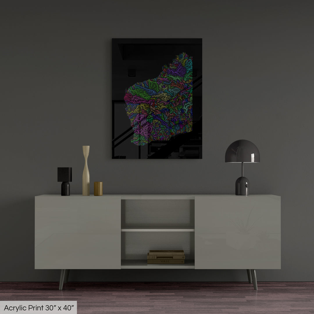 Western Australia - River basin map, rainbow colours - Wall Art
