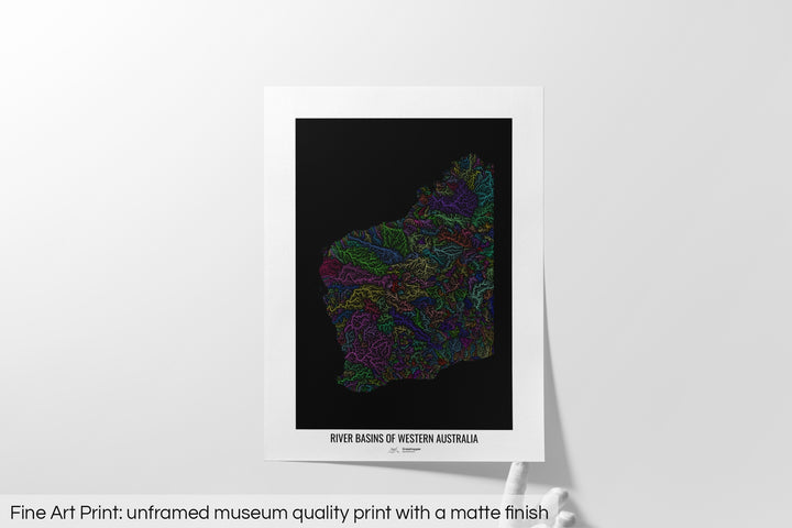 Western Australia - River basin map, rainbow colours - Wall Art