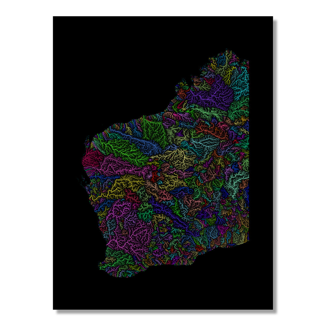 Western Australia - River basin map, rainbow colours - Wall Art