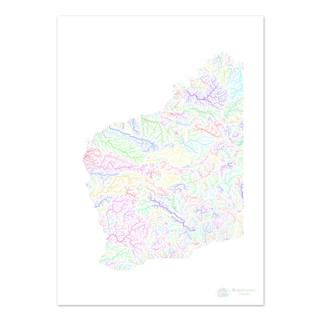 River basin map of Western Australia, rainbow colours on white Fine Art Print
