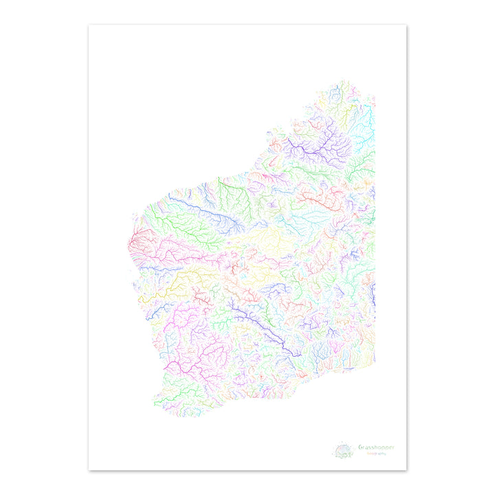 Western Australia - River basin map, rainbow on white - Fine Art Print
