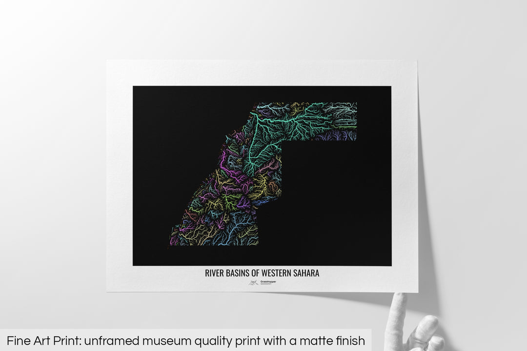 Western Sahara - River basin map, pastel colours - Wall Art