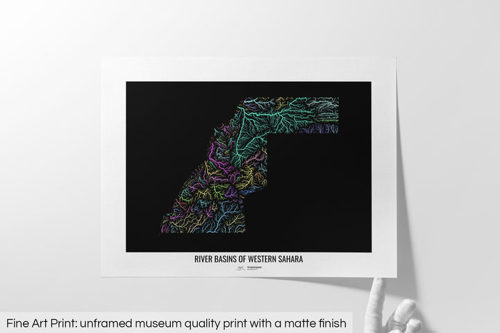 Western Sahara - River basin map, pastel colours - Wall Art
