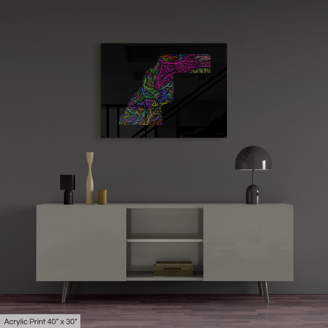 Western Sahara - River basin map, rainbow colours - Wall Art