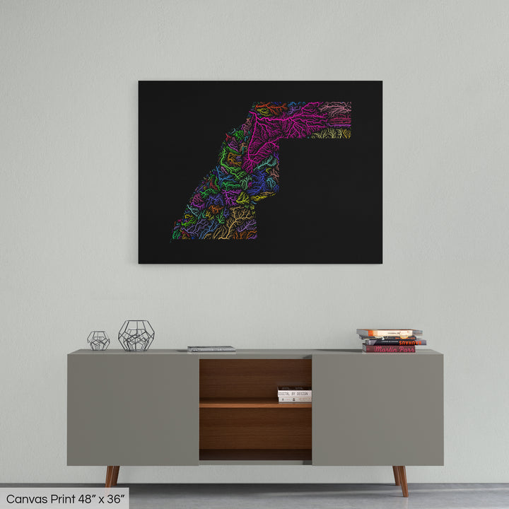 Western Sahara - River basin map, rainbow colours - Wall Art