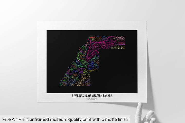 Western Sahara - River basin map, rainbow colours - Wall Art