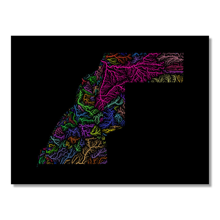 Western Sahara - River basin map, rainbow colours - Wall Art