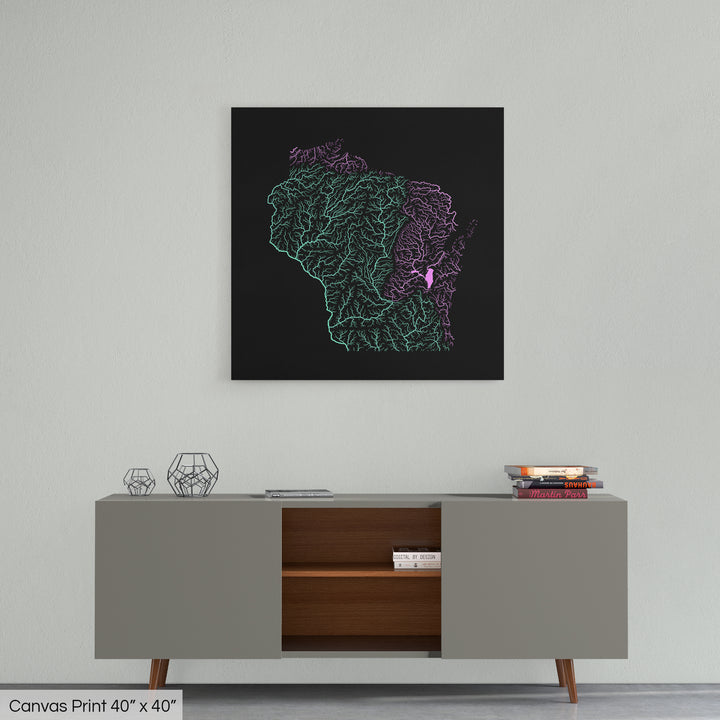 Wisconsin - River basin map, pastel colours - Wall Art