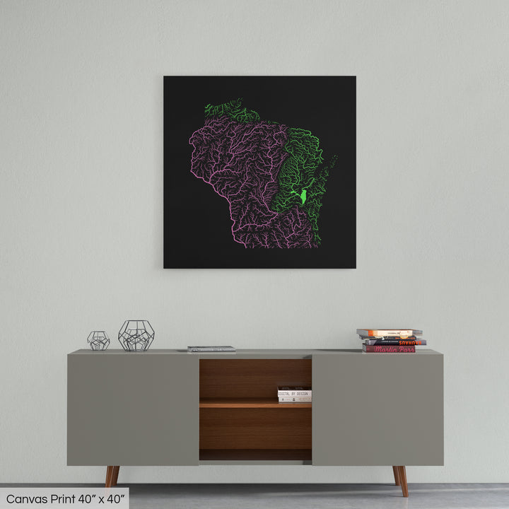Wisconsin - River basin map, rainbow colours - Wall Art