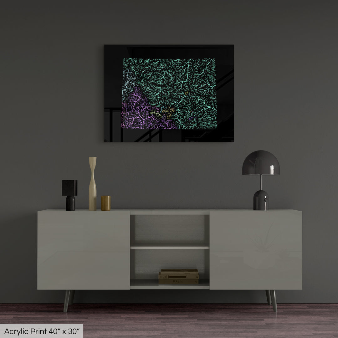 Wyoming - River basin map, pastel colours - Wall Art