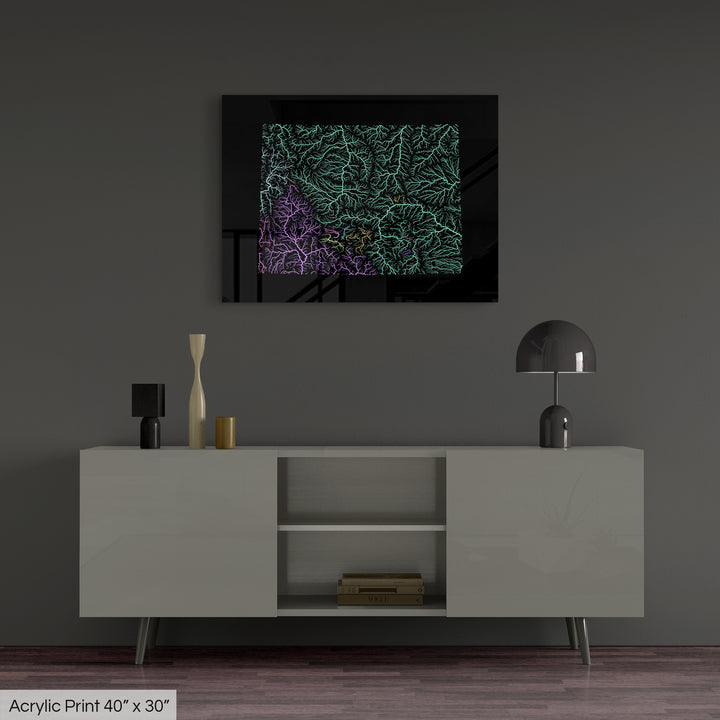 Wyoming - River basin map, pastel colours - Wall Art