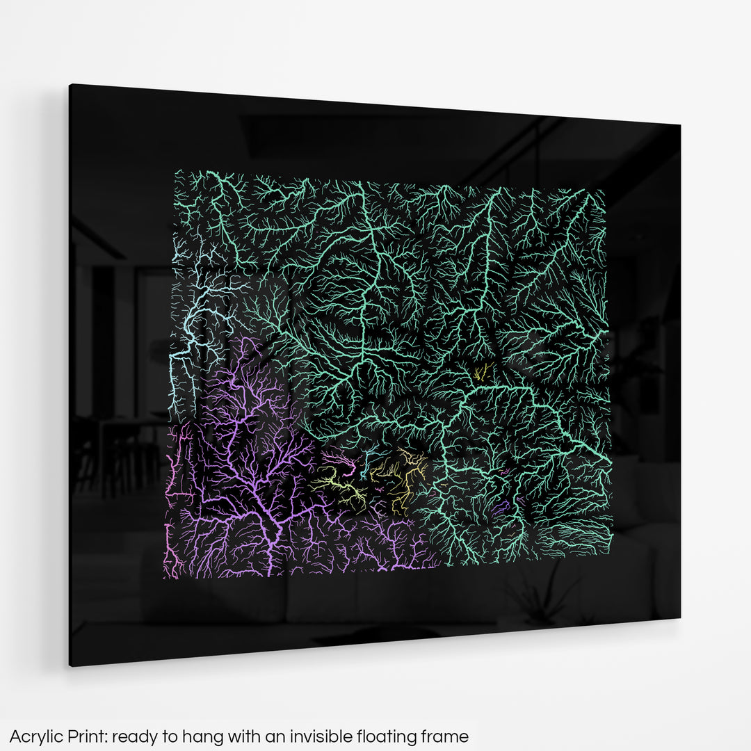 Wyoming - River basin map, pastel colours - Wall Art