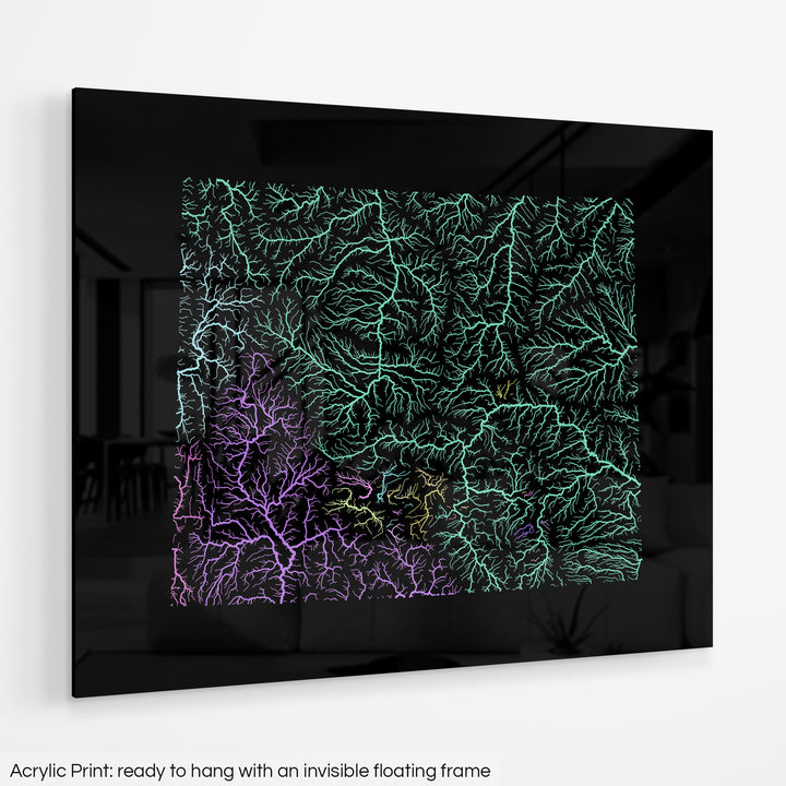 Wyoming - River basin map, pastel colours - Wall Art