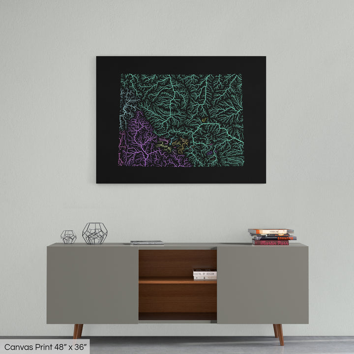 Wyoming - River basin map, pastel colours - Wall Art