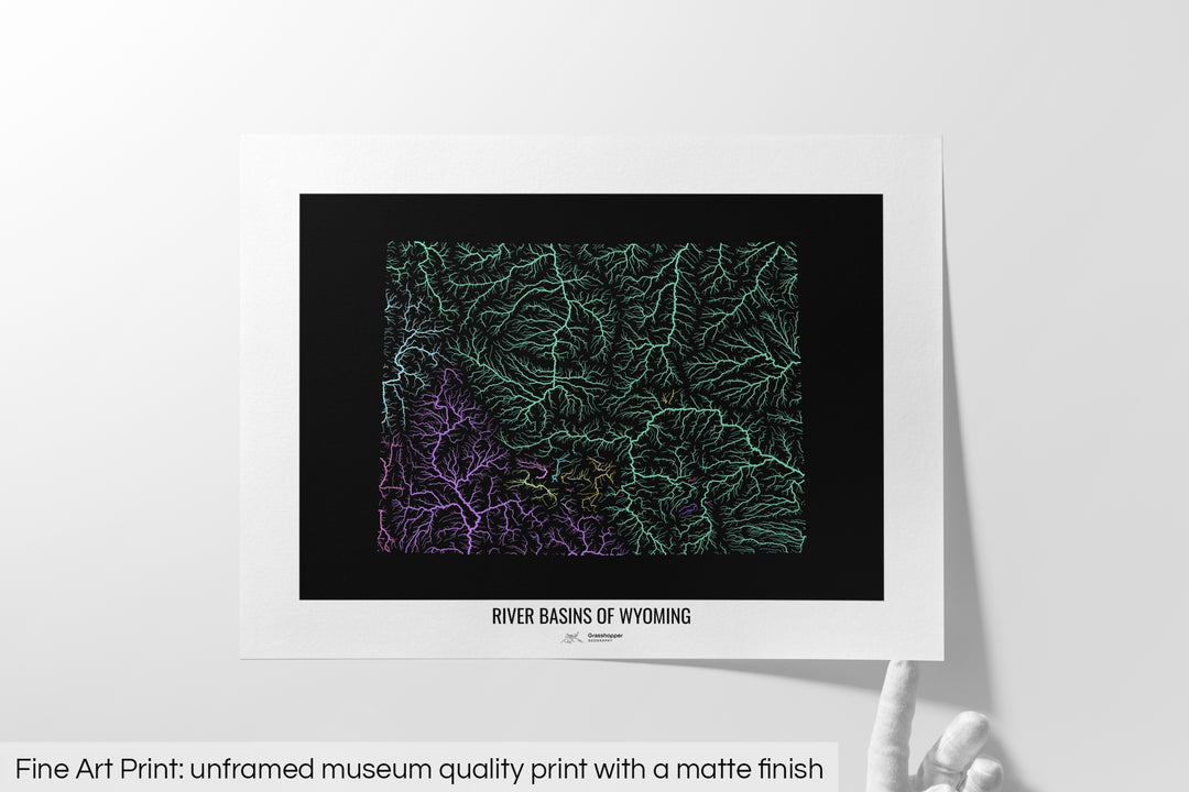 Wyoming - River basin map, pastel colours - Wall Art