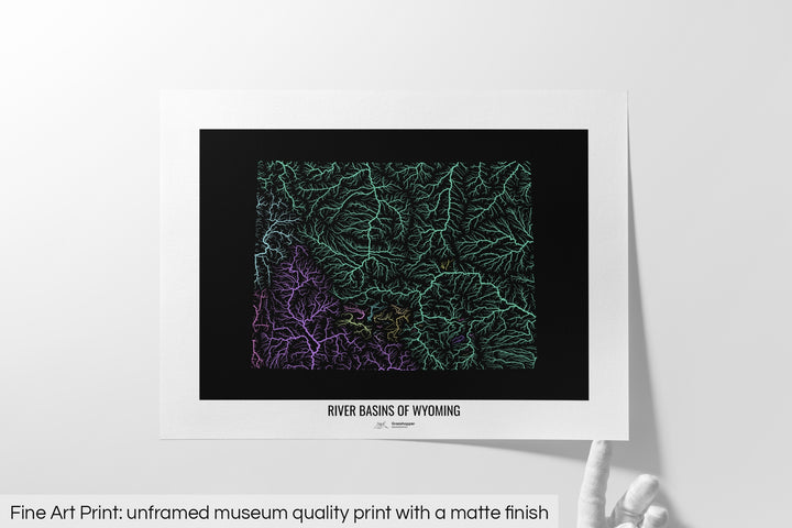 Wyoming - River basin map, pastel colours - Wall Art