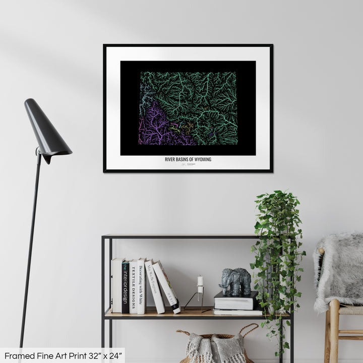 Wyoming - River basin map, pastel colours - Wall Art