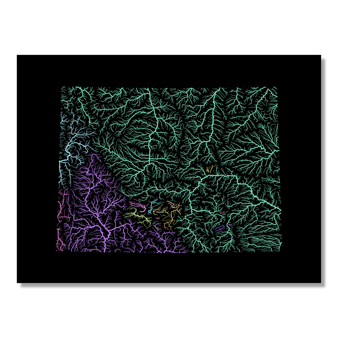 Wyoming - River basin map, pastel colours - Wall Art
