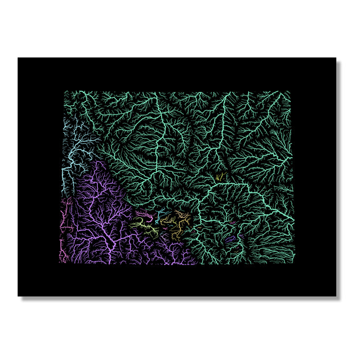 Wyoming - River basin map, pastel colours - Wall Art