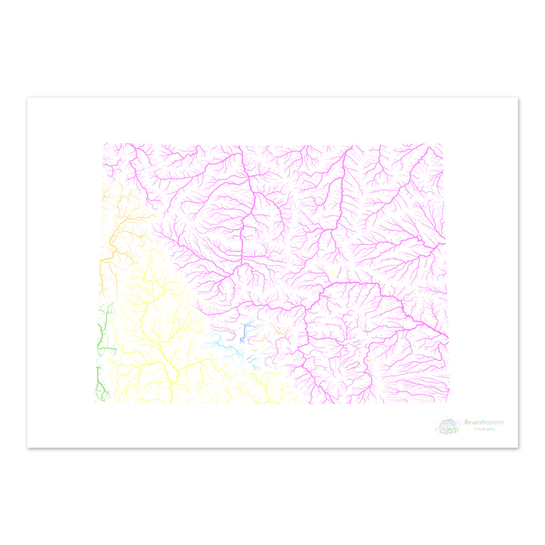 Wyoming - Carte du bassin fluvial, pastel sur blanc - Fine Art Print