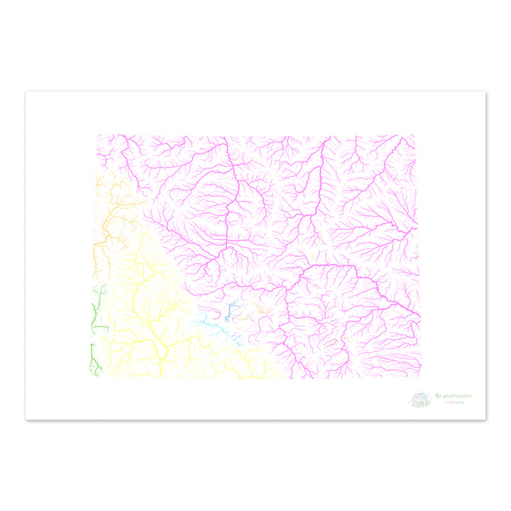 Wyoming - Mapa de la cuenca del río, pastel sobre blanco - Impresión de Bellas Artes