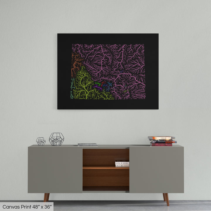 Wyoming - River basin map, rainbow colours - Wall Art